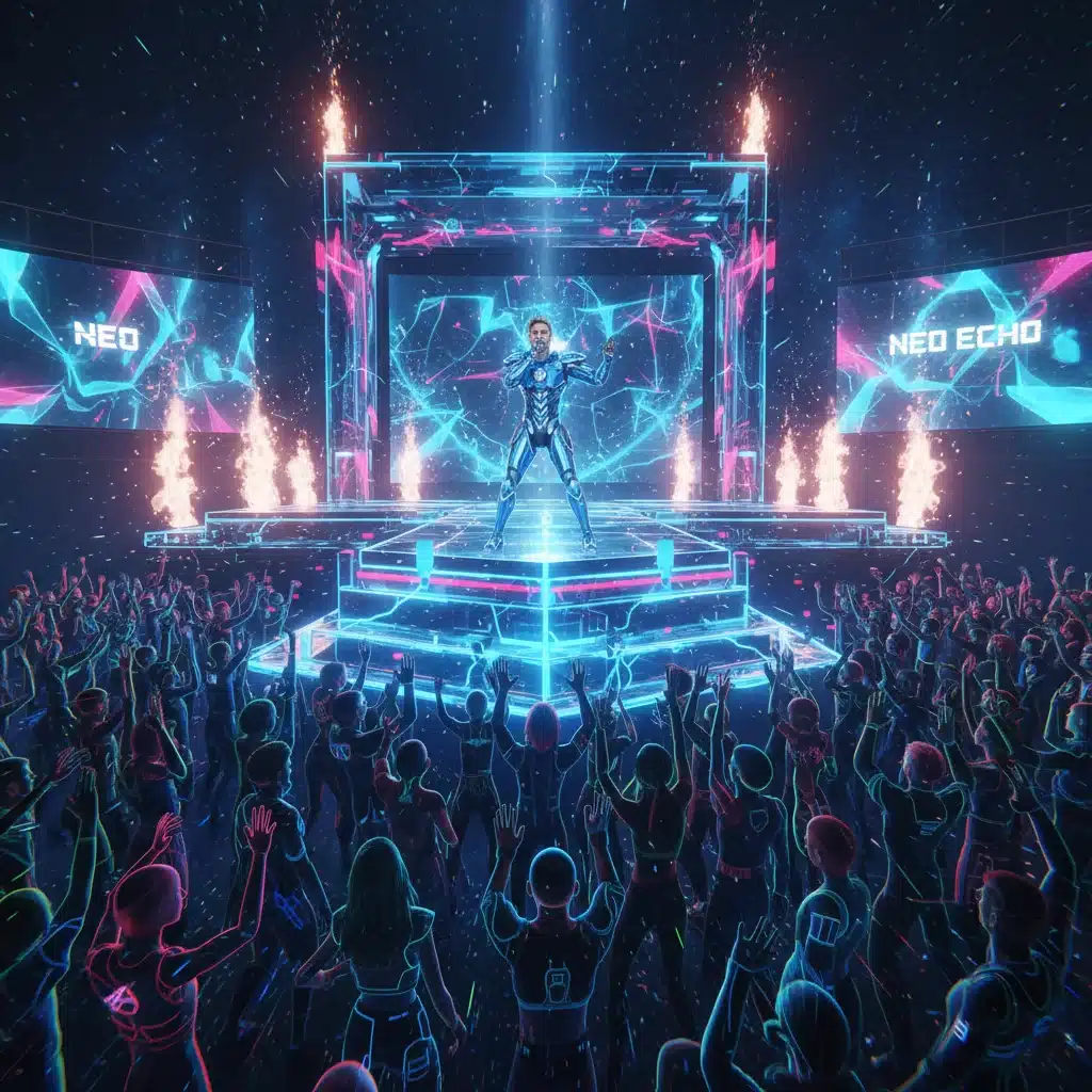Virtual reality concert with artist avatar and fan avatars